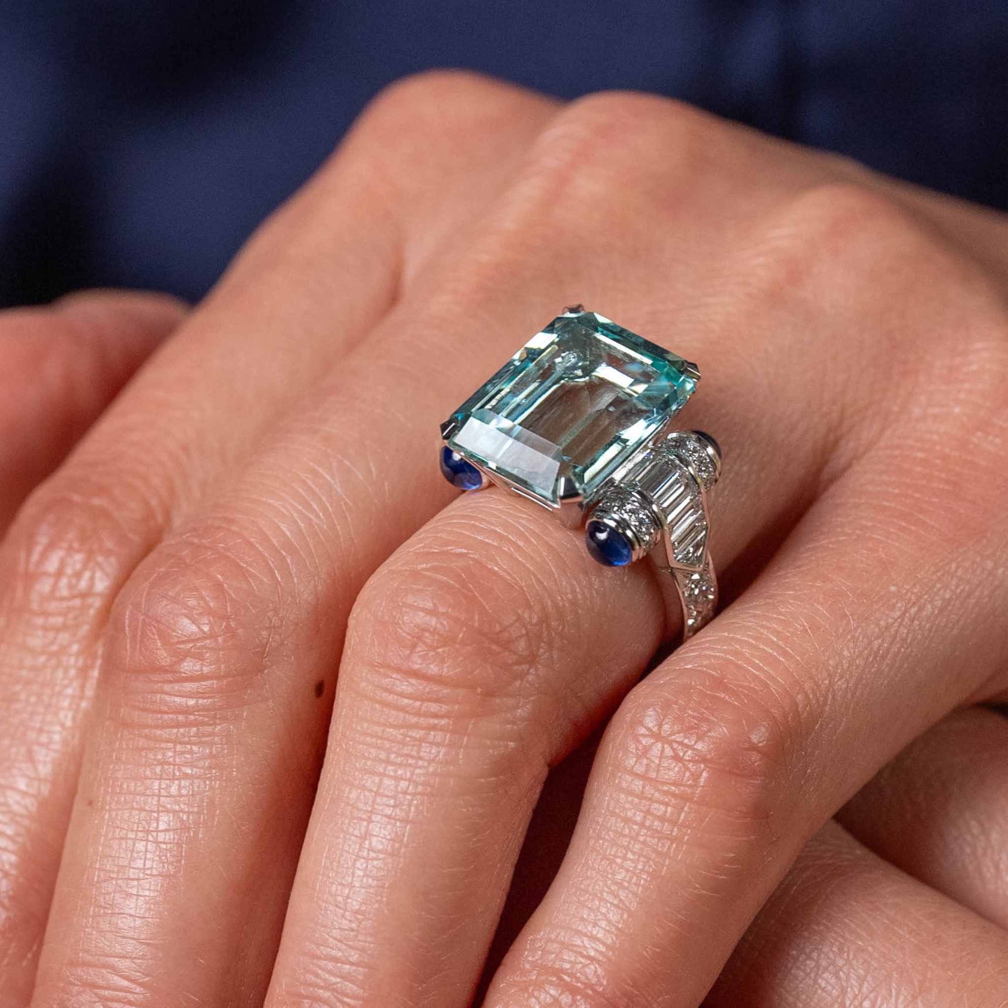 Bespoke Emerald Cut Aquamarine Ring | 18ct White Gold | 9 Carat Aquamarine